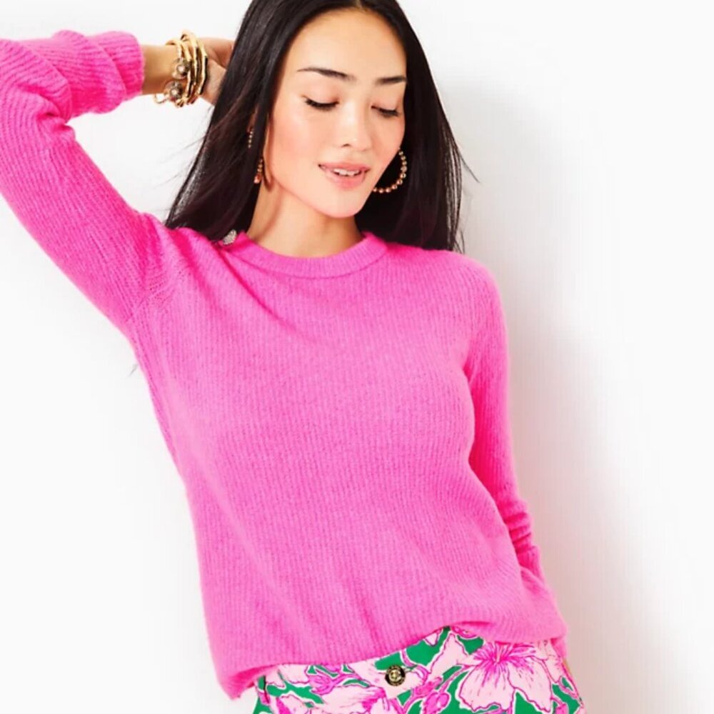 NWT Lilly Pulitzer Morgen Sweater in Pink with Rhinestone Hearts Small S